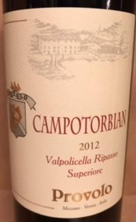 Campotorbian, Valpolicelle Ripasso sup. 2012, 14%vol. Provolo.