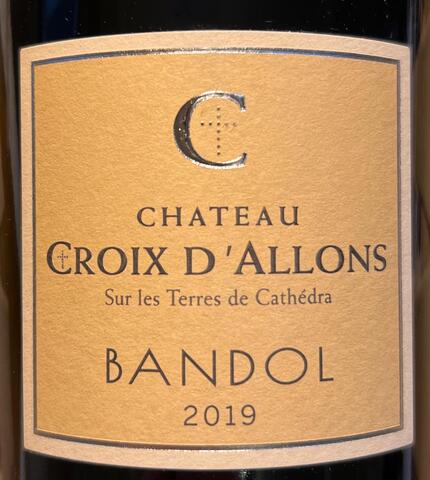 Bandol 2019 rød. Château Croix D' Allons.