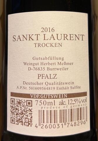 Messmer Sankt Laurent 2016, Trocken. Gutswein.