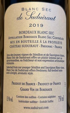 Château Suduiraut 2019 Blanc sec.