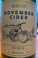 Cider, November dansk produceret fra Mergelsø. alc/vol 7,5% BIO